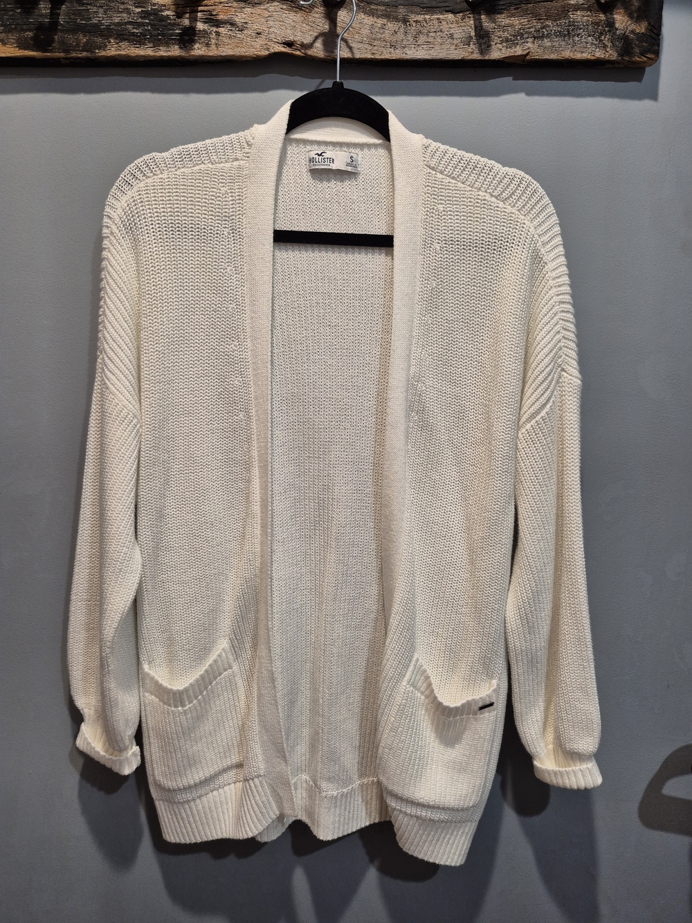 Hollister Boho Slouchy Cream Knit Pocket Cardigan Size Small